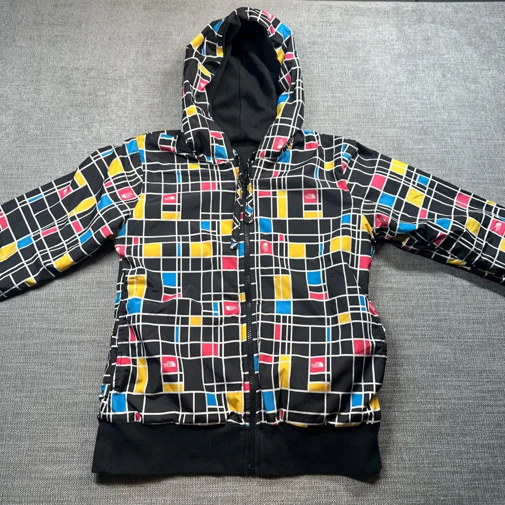 The North Face Reversible Hoodie Jacket Small Black Multi Color Geometric